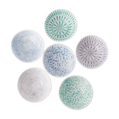 RICE Keramik Dipschälchen 6er Set, Portugal-Keramik, Grün-Blautöne