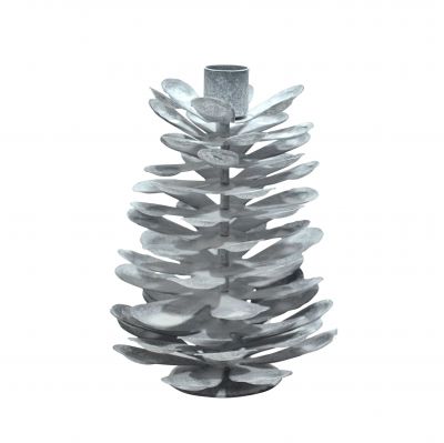 Krasilnikoff Kerzenständer Zapfenform, verzinkt, weiß, 18 cm