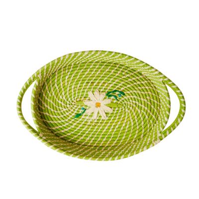 RICE Raffia Brotkorb, Apfelgrün, oval Choose Happy