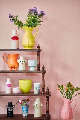 RICE Keramik Vase mit Fuchsia Lippen, Kussmund, klein