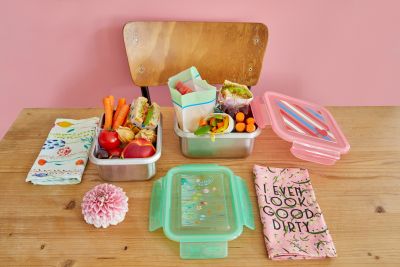 RICE Edelstahl Brotzeit Box, quadratisch, Candy Stripes Print, 