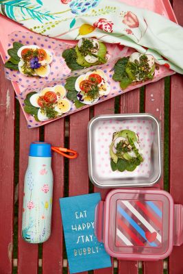 RICE Edelstahl Brotzeit Box, quadratisch, Candy Stripes Print, 