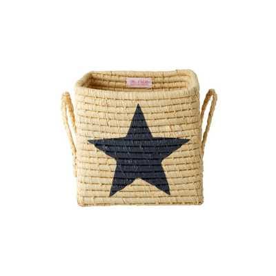 RICE Raffia Korb, quadratisch mit dunkelgrauem Stern