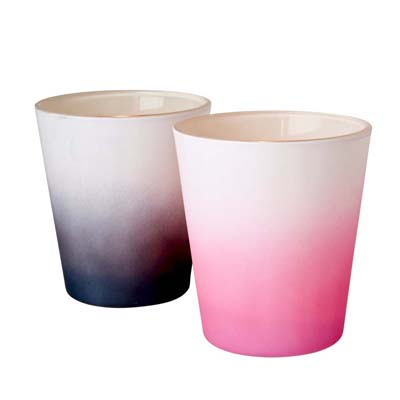 RICE Teelichthalter zweifarbig aus Glas Lavendel-Weiß