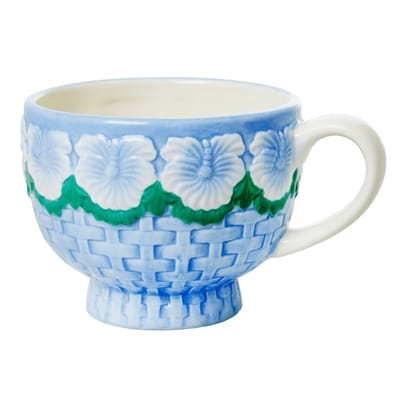 RICE Keramik Tasse Blumen Choose Happy, Embossed Flower Design, Blau