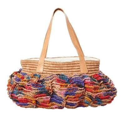 RICE CURRY Raffia Tasche, Henkeltasche CHARLOTTE X-Large, mehrfarbig, handmade, gehäkelt