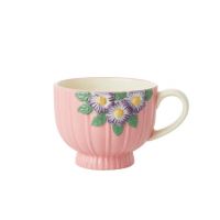 RICE Keramik Tasse Blumen Choose Happy, Embossed Flower Design, Pink