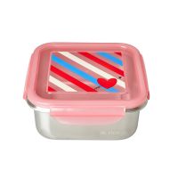RICE Edelstahl Brotzeit Box, quadratisch, Candy Stripes Print, Choose Happy