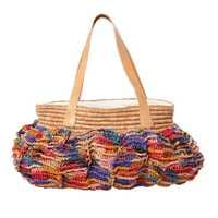 RICE CURRY Raffia Tasche, Henkeltasche CHARLOTTE X-Large, mehrfarbig, handmade, gehäkelt