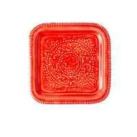 RICE Metall Tablett, Rot, quadratisch, emailliert